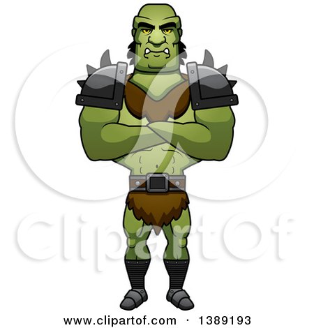 Clipart of a Buff Male Orc with Folded Arms - Royalty Free Vector Illustration by Cory Thoman