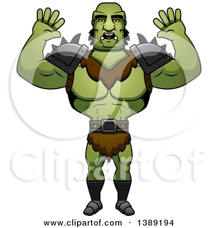 Clipart of a Scared Buff Male Orc - Royalty Free Vector Illustration by Cory Thoman