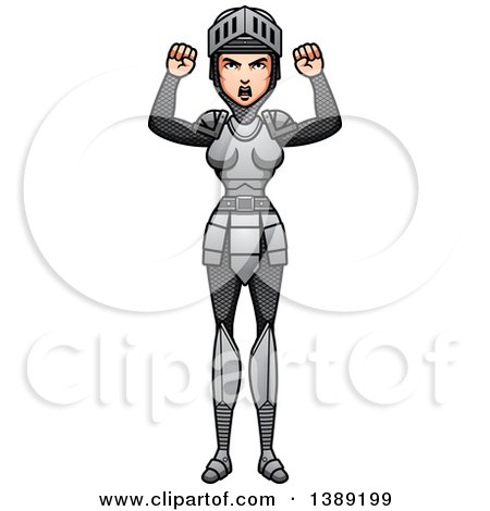 Clipart of a Mad Female Knight Waving Her Fists - Royalty Free Vector Illustration by Cory Thoman