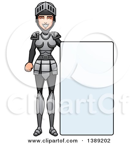 Clipart of a Female Knight by a Blank Sign - Royalty Free Vector Illustration by Cory Thoman