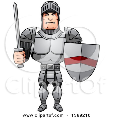 Clipart of a Buff Male Knight Holding a Sword and Shield - Royalty Free Vector Illustration by Cory Thoman