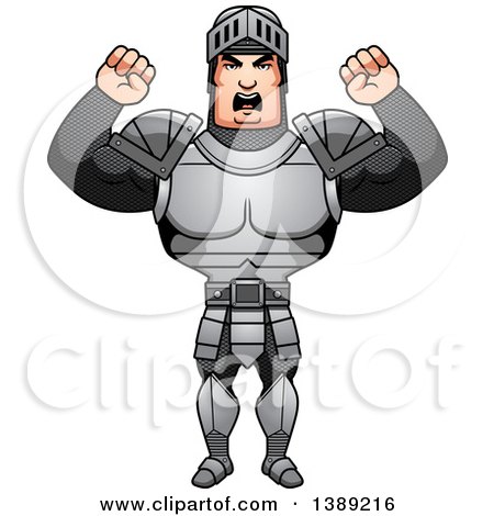Clipart of a Mad Buff Male Knight Waving His Fists - Royalty Free Vector Illustration by Cory Thoman