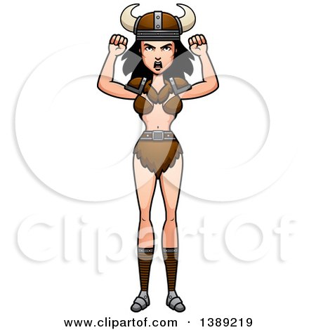 Clipart of a Mad Barbarian Woman Waving Her Fists - Royalty Free Vector Illustration by Cory Thoman