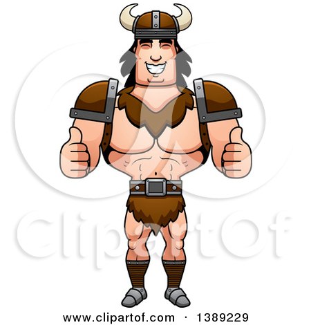 Clipart of a Buff Barbarian Man Giving Two Thumbs up - Royalty Free Vector Illustration by Cory Thoman