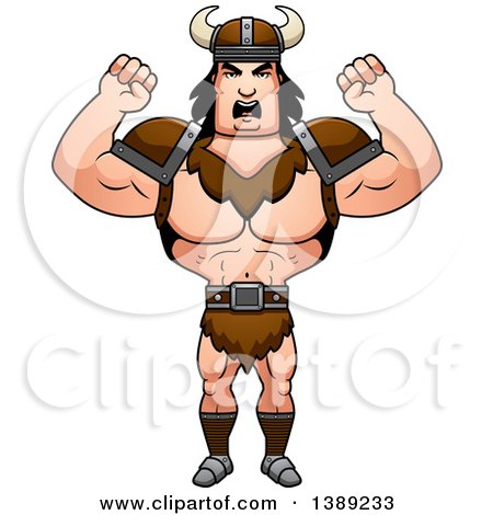 Clipart of a Buff Angry Barbarian Man Waving His Fists - Royalty Free Vector Illustration by Cory Thoman