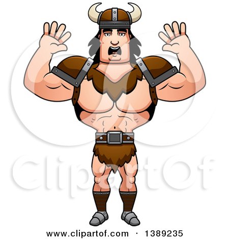 Clipart of a Scared Buff Barbarian Man - Royalty Free Vector Illustration by Cory Thoman