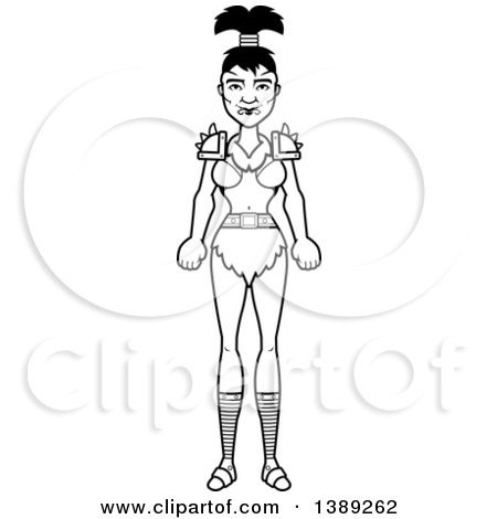 Clipart of a Black and White Lineart Female Orc - Royalty Free Vector Illustration by Cory Thoman