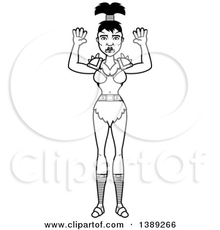 Clipart of a Black and White Lineart Scared Female Orc - Royalty Free Vector Illustration by Cory Thoman