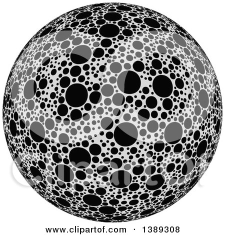 Clipart of a Black and Gray Dotted Globe, Sphere, Orb or Planet - Royalty Free Vector Illustration by dero