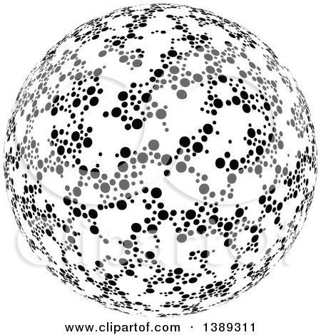 Clipart of a Black and White Dotted Globe, Sphere, Orb or Planet - Royalty Free Vector Illustration by dero