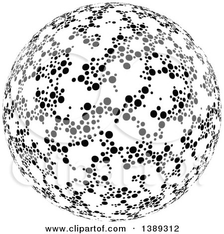 Clipart of a Black and White Dotted Globe, Sphere, Orb or Planet - Royalty Free Vector Illustration by dero