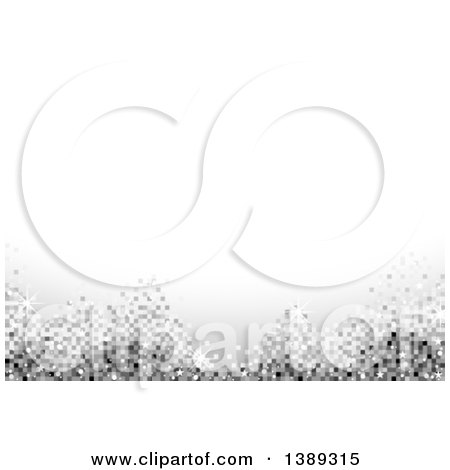 Clipart of a Background of Silvery Glittery Pixels and Stars - Royalty Free Vector Illustration by dero