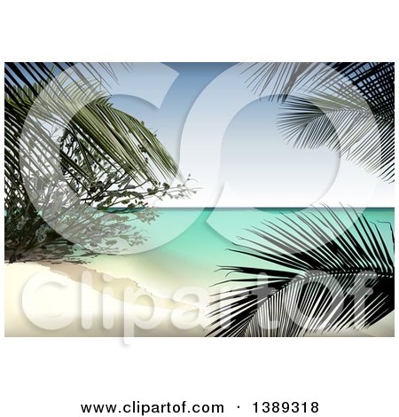 Clipart of a Background of a Tropical Beach and Palms - Royalty Free Vector Illustration by dero
