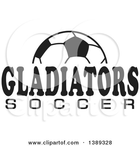 Clipart of a Black and White Ball with GLADIATORS SOCCER Text - Royalty Free Vector Illustration by Johnny Sajem