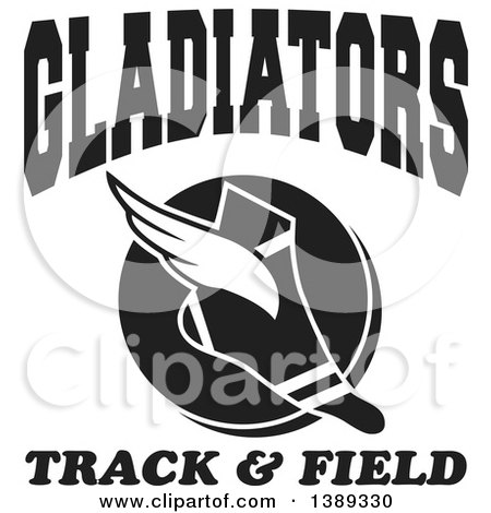 Clipart of a Black and White Winged Shoe with Gladiators Track and Field Text - Royalty Free Vector Illustration by Johnny Sajem