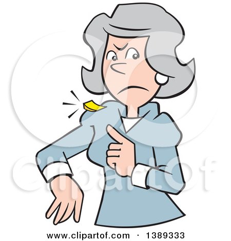 Clipart of a Cartoon Angry Senior White Business Woman with a Chip on Her Shoulder - Royalty Free Vector Illustration by Johnny Sajem