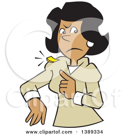 Clipart of a Cartoon Angry Black Business Woman with a Chip on Her Shoulder - Royalty Free Vector Illustration by Johnny Sajem