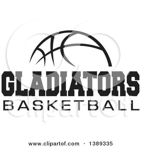 Clipart of a Black and White Ball with GLADIATORS BASKETBALL Text - Royalty Free Vector Illustration by Johnny Sajem