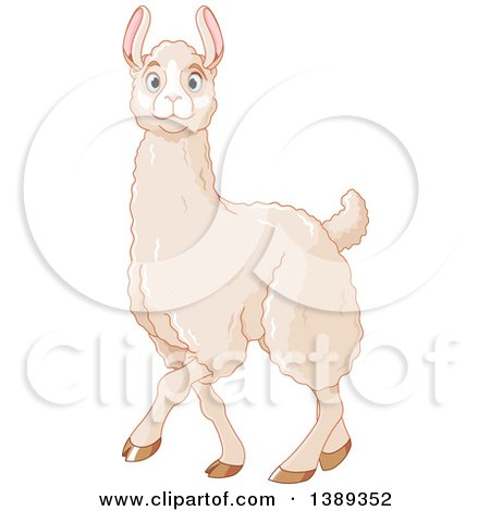 Clipart of a Cute Walking White Llama with Blue Eyes - Royalty Free Vector Illustration by Pushkin