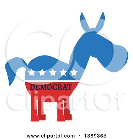 Clipart of a Political Democratic Donkey in Red White and Blue with Text and Stars - Royalty Free Vector Illustration by Hit Toon