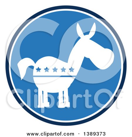 Clipart of a Blue Label of a Political Democratic Donkey with Stars - Royalty Free Vector Illustration by Hit Toon