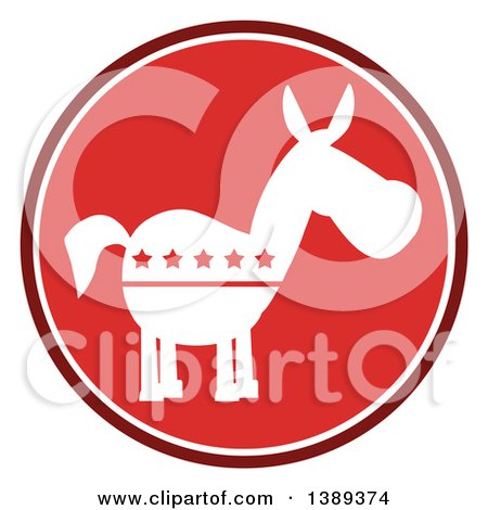 Clipart of a Red Label of a Political Democratic Donkey with Stars - Royalty Free Vector Illustration by Hit Toon