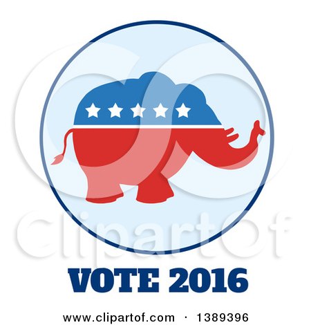 Clipart of a Red White and Blue Political Republican Elephant with Stars over Vote 2016 Text - Royalty Free Vector Illustration by Hit Toon