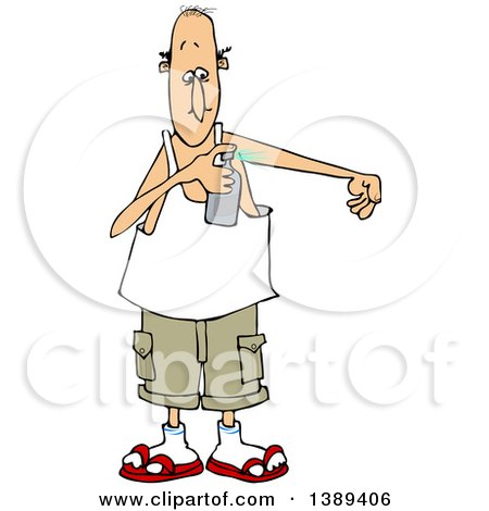 Clipart of a Cartoon White Man Putting on Bug Spray - Royalty Free Vector Illustration by djart