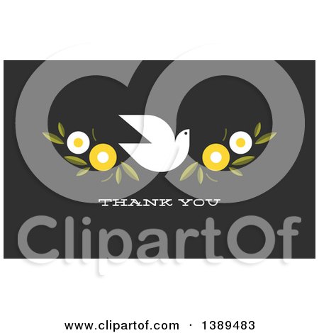 Clipart of a Flat Design White Dove and Flowers over Thank You Text on Dark Gray - Royalty Free Vector Illustration by elena