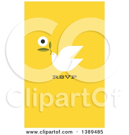 Clipart of a Flat Design White Dove with RSVP Text on Yellow - Royalty Free Vector Illustration by elena