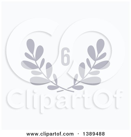 Clipart of a Gray Number Six over Laurel Branches on White - Royalty Free Vector Illustration by elena