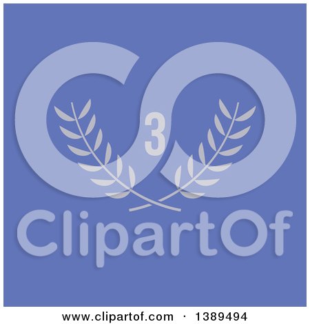 Clipart of a Number Three over Laurel Branches on Blue - Royalty Free Vector Illustration by elena