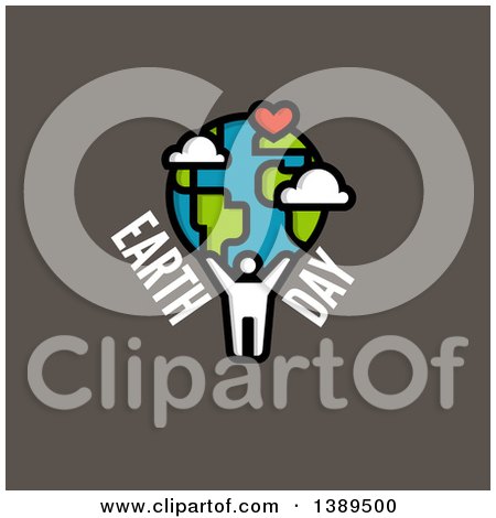Clipart of a Person Holding up a Globe with a Heart and Earth Day Text on Gray - Royalty Free Vector Illustration by elena