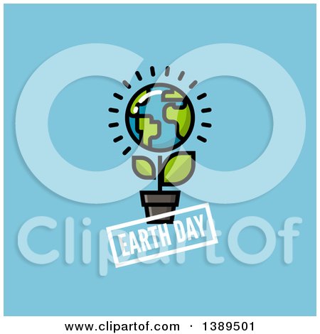 Clipart of a Planet Earth Globe Flower with Earth Day Text on Blue - Royalty Free Vector Illustration by elena