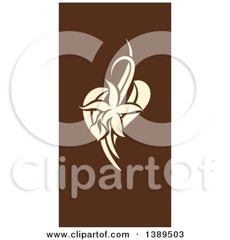 Clipart of a Flat Design Vanilla Flower and Pods on Brown - Royalty Free Vector Illustration by elena