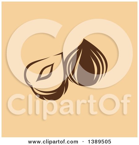 Clipart of a Flat Design Cocoa Pod on Tan - Royalty Free Vector Illustration by elena