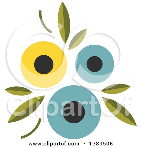 Clipart of a Flat Design Group of Flowers and Leaves - Royalty Free Vector Illustration by elena