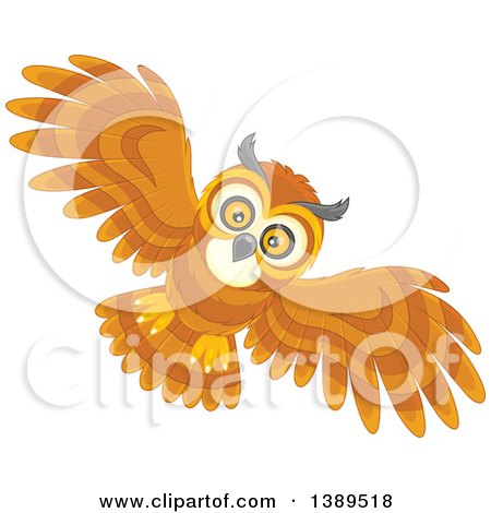 Clipart of a Flying Brown Owl - Royalty Free Vector Illustration by Alex Bannykh