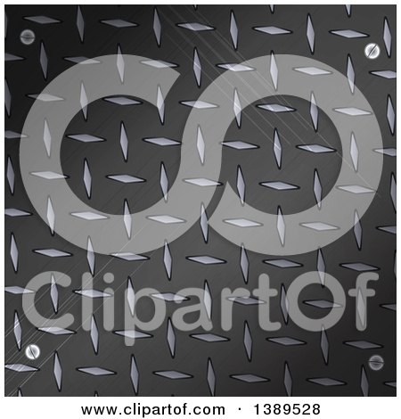 Clipart of a Scratched Black Diamond Plate Metal Background with Screws in the Corner - Royalty Free Vector Illustration by elaineitalia