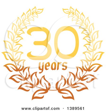 Clipart of a Gradient Gold 30 Year Anniversary Wreath Design - Royalty Free Vector Illustration by Vector Tradition SM