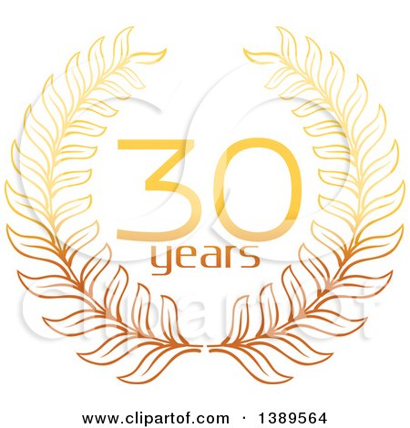 Clipart of a Gradient Gold 30 Year Anniversary Wreath Design - Royalty Free Vector Illustration by Vector Tradition SM