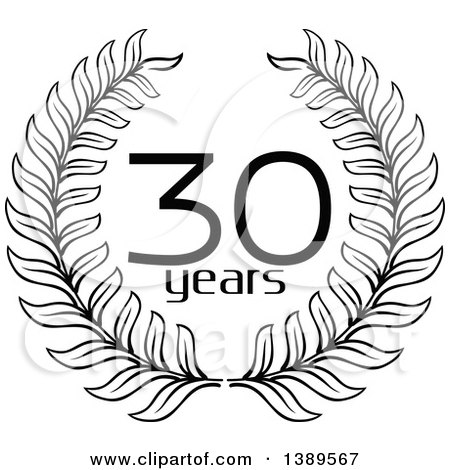 Clipart of a Black and White 30 Year Anniversary Wreath Design - Royalty Free Vector Illustration by Vector Tradition SM
