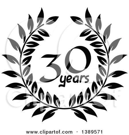 Clipart of a Black and White 30 Year Anniversary Wreath Design - Royalty Free Vector Illustration by Vector Tradition SM