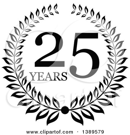 Clipart of a Black and White 25 Year Anniversary Wreath Design - Royalty Free Vector Illustration by Vector Tradition SM