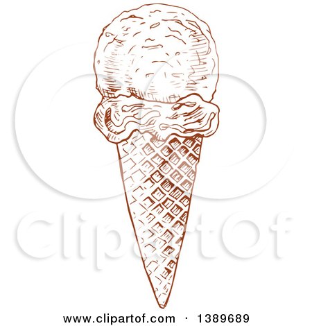 Clipart of a Brown Sketched Waffle Ice Cream Cone - Royalty Free Vector Illustration by Vector Tradition SM