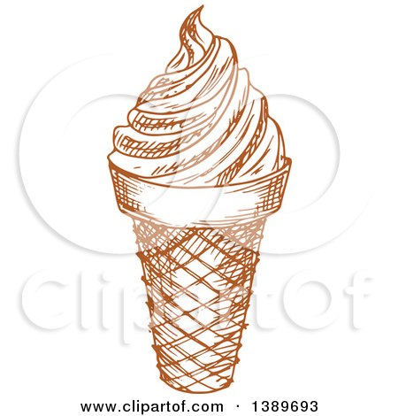 Clipart of a Brown Sketched Waffle Ice Cream Cone - Royalty Free Vector Illustration by Vector Tradition SM