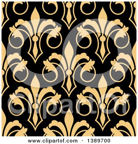 Clipart of a Seamless Pattern Background of Tan Fleur De Lis on Black - Royalty Free Vector Illustration by Vector Tradition SM