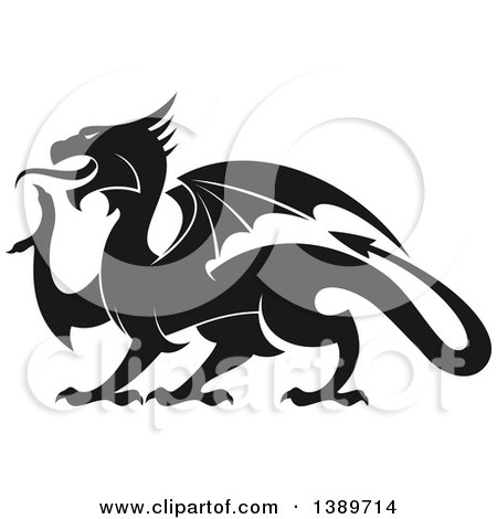 Clipart of a Black Silhouetted Dragon - Royalty Free Vector Illustration by Vector Tradition SM