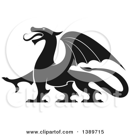 Clipart of a Black Silhouetted Dragon - Royalty Free Vector Illustration by Vector Tradition SM