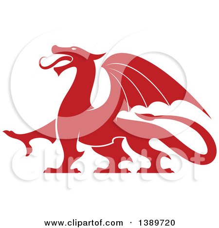 Clipart of a Red Silhouetted Dragon - Royalty Free Vector Illustration by Vector Tradition SM